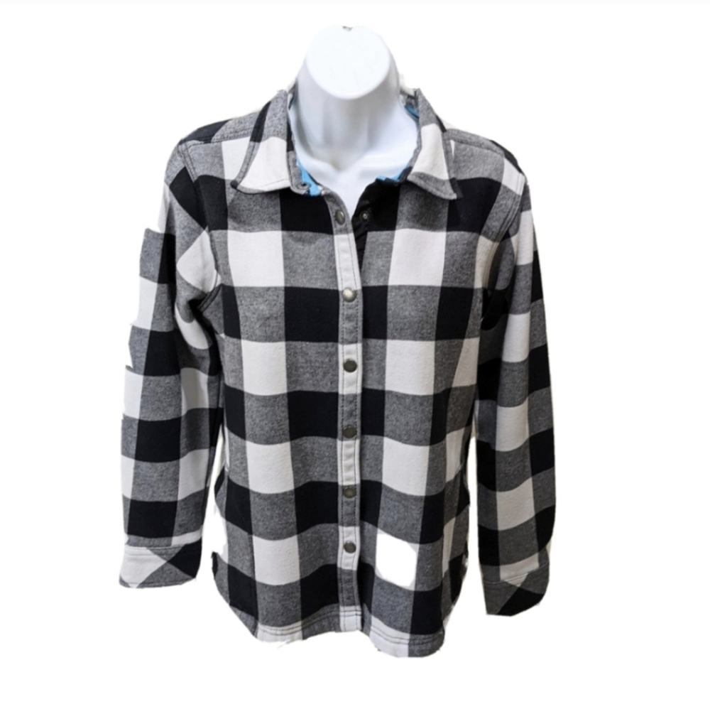 ORVIS Buffalo Plaid Flannel Shirt Jacket Shacket Womens L Snap EUC - Picture 2 of 8